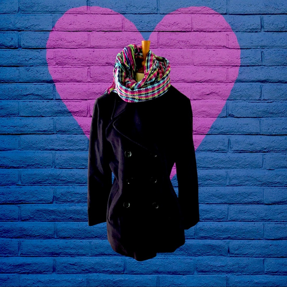 Eggplant purple Pea coat with matching scarf